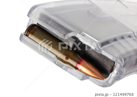 Gun magazine made of transparent plastic for Kalashnikov ak 47 assault rifle. 121499768