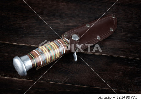 hunting knife with leather holster hunting knife with leather holster 121499773