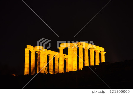 Greek temple of Poseidon at night, Cape Sounio 121500009