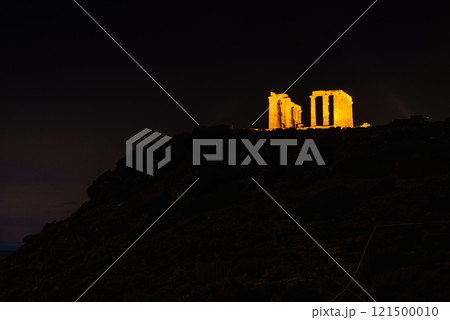 Greek temple of Poseidon at night, Cape Sounio Greek temple of Poseidon at night, Cape Sounio 121500010