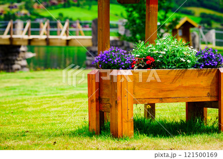 Rest place decorated with flowers, Norway Rest place decorated with flowers, Norway 121500169