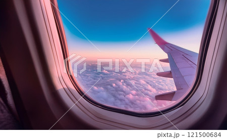 A view of the sky from an airplane window 121500684