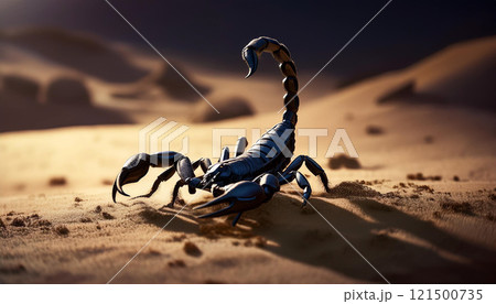 A scorpion is on the sand in the desert 121500735