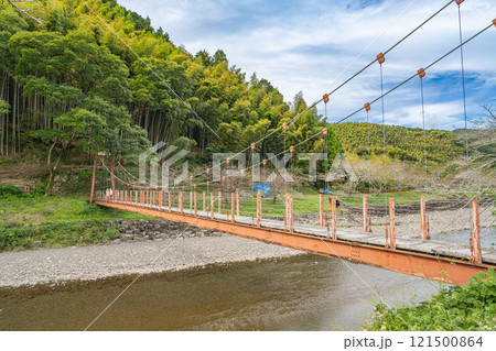 藤枝市にある道の駅　玉露の里近くにある吊り橋ちゃっきり橋の風景(静岡県) 121500864