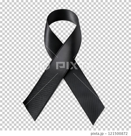 Black atlas ribbon isolated on the transparent background. Festive decoration element 121500872