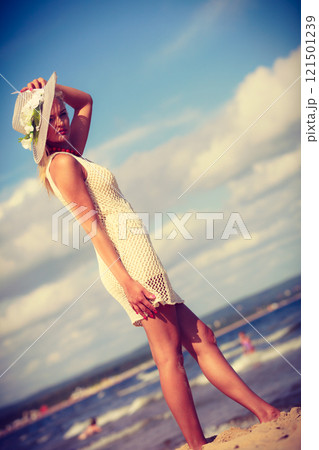 Attractive woman with white dress. Attractive woman with white dress. 121501239