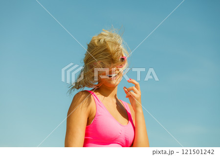 Young girl on beach. Young girl on beach. 121501242