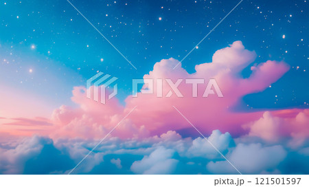 パステルカラーの空 ピンクの雲 夜空 星空 宇宙1 121501597