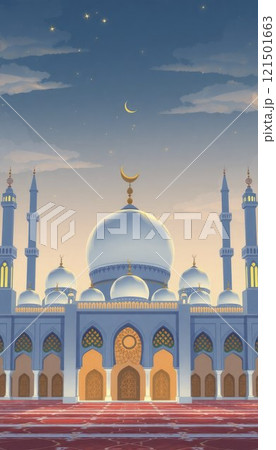 illustration of amazing architecture design of muslim mosque  121501663