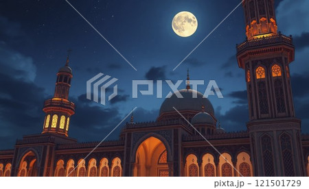 illustration of amazing architecture design of muslim mosque  121501729
