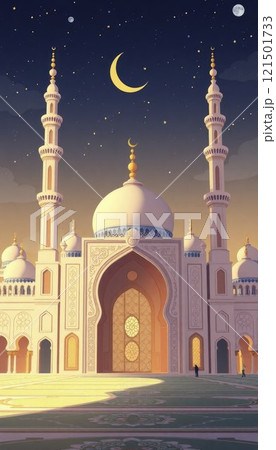 illustration of amazing architecture design of muslim mosque  121501733