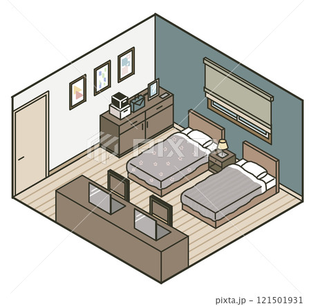 落ち着いた色の2人部屋のイラスト 121501931