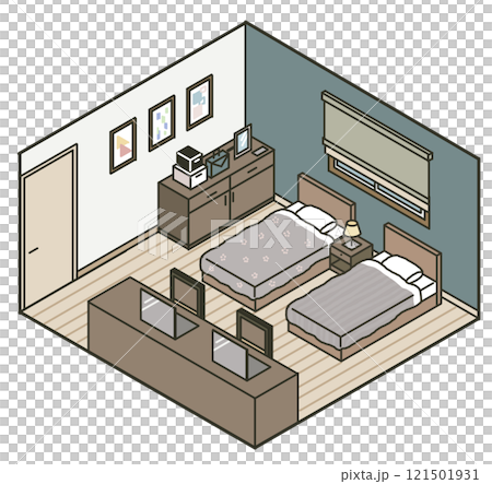 落ち着いた色の2人部屋のイラスト 121501931