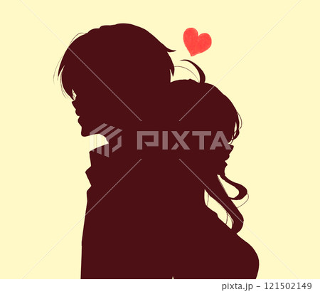 背中合わせの男女　ハート　影絵 121502149