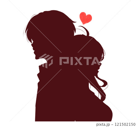 背中合わせの男女　ハート　影絵 121502150