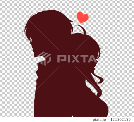 背中合わせの男女　ハート　影絵 121502150