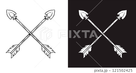 Illustration of crossed ancient arrows. Design element for poster, card, banner, emblem, sign. Vector illustration Illustration of crossed ancient arrows. Design element for poster, card, banner, emblem, sign. Vector illustration 121502425