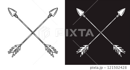 Illustration of crossed ancient arrows. Design element for poster, card, banner, emblem, sign. Vector illustration Illustration of crossed ancient arrows. Design element for poster, card, banner, emblem, sign. Vector illustration 121502428