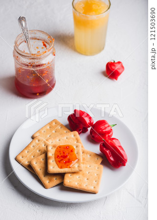 Crackers with Habanero Pepper Jam Crackers with Habanero Pepper Jam 121503690