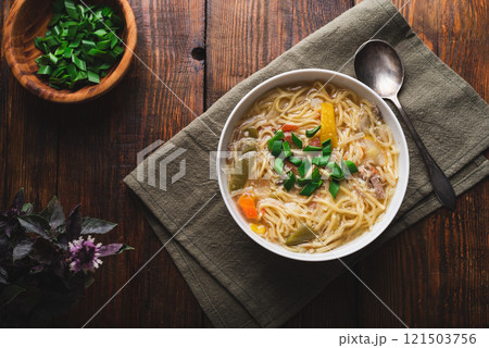 Noodle Soup with Vegetables and Duck Meat Noodle Soup with Vegetables and Duck Meat 121503756