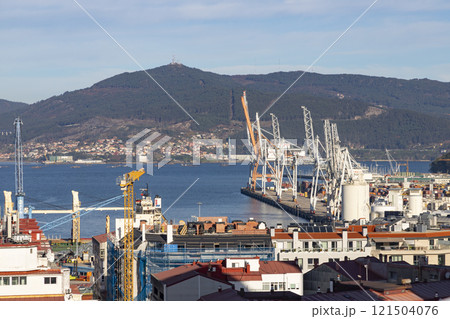 Vigo. View of the city of Vigo from Spain. View of the Atlantic coast. Atlantic Ocean. Background photo. Digital image. Panoramic view with drone. Aerial view of the port of the Spanish city of Vigo. Vigo. View of the city of Vigo from Spain. View of the Atlantic coast. Atlantic Ocean. Background photo. Digital image. Panoramic view with drone. Aerial view of the port of the Spanish city of Vigo. 121504076