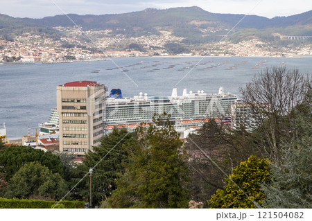 Vigo. View of the city of Vigo from Spain. View of the Atlantic coast. Atlantic Ocean. Background photo. Digital image. Panoramic view with drone. Aerial view of the port of the Spanish city of Vigo. Vigo. View of the city of Vigo from Spain. View of the Atlantic coast. Atlantic Ocean. Background photo. Digital image. Panoramic view with drone. Aerial view of the port of the Spanish city of Vigo. 121504082