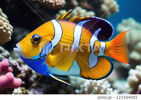 Colorful tropical fish on the background of a coral reef. 121504085
