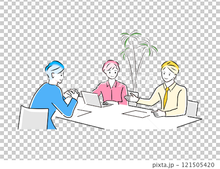 チームでミーティングをするビジネスパーソンのイラスト 121505420
