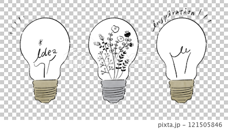 オシャレな手描きの落書きタッチの電球セット　アイデアとインスピレーション 121505846