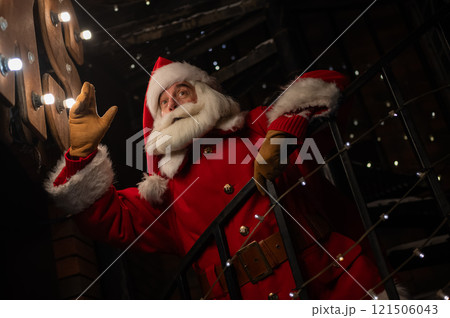 Portrait of Santa Claus in the dark with lights. Portrait of Santa Claus in the dark with lights. 121506043