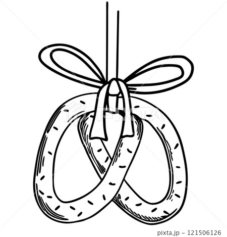 Vector hand drawn traditional German pretzel bread.  121506126