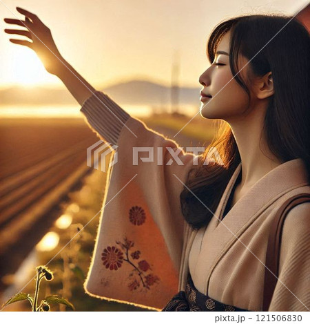 夕日に照らされた美しい女性 夕日に照らされた美しい女性 121506830