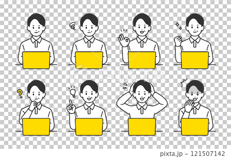 A set of middle-aged men with various expressions and poses while looking at a computer [People vector illustration material] 121507142