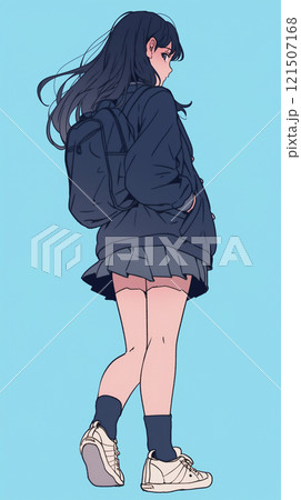後ろを振り返る女子高生のイラスト 121507168