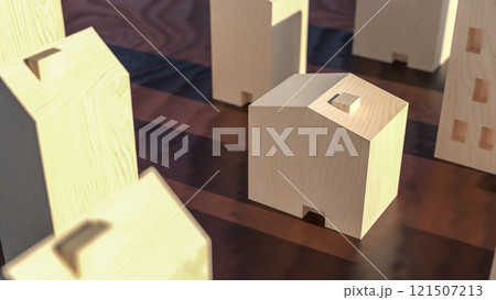 The wood house for property or real estate concept 3d rendering. 121507213