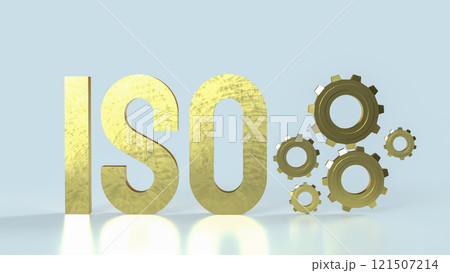 The Gold iso text and gear on white background 3d rendering. 121507214