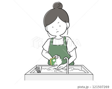 洗い物を頑張る飲食店スタッフ（みどり） 121507269