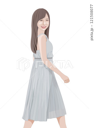 振り向く長い髪の若い女性イラスト 121508077