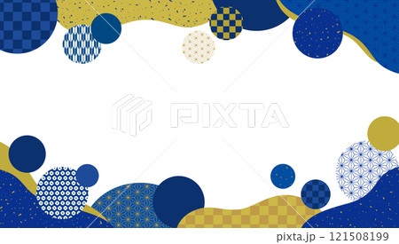 和柄パターンのサークルとウェーブの和風バナー背景/紺 121508199