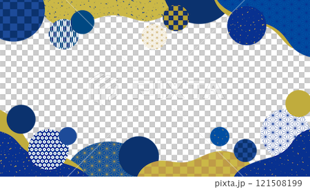 和柄パターンのサークルとウェーブの和風バナー背景/紺 121508199