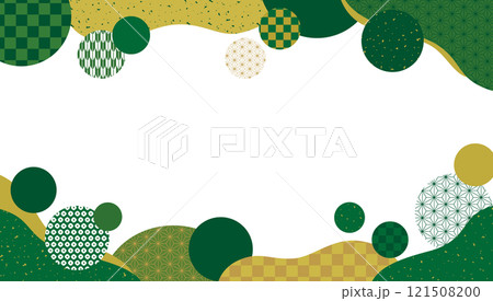 和柄パターンのサークルとウェーブの和風バナー背景/緑 121508200