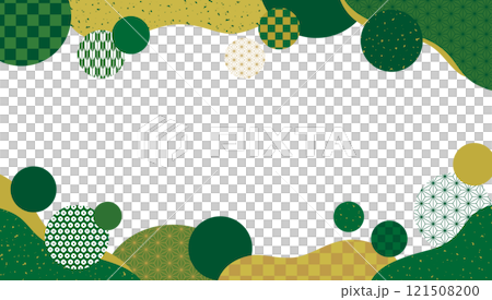 和柄パターンのサークルとウェーブの和風バナー背景/緑 121508200