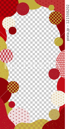 日式圓形波浪日式框/垂直/紅色 121508202