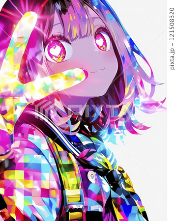 デジタルポップアート　ピースサインの少女 121508320