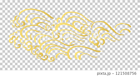 日式插畫/日本波浪，帶有動感和褪色的金色水平毛筆設計。海和水濺的線條畫 121508756