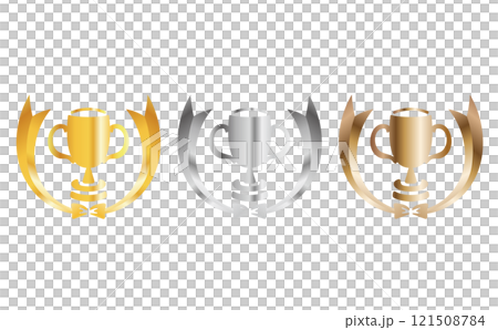 簡單的獎盃和絲帶設計 3 色套裝 簡單的獎盃和絲帶設計 3 色套裝 121508784