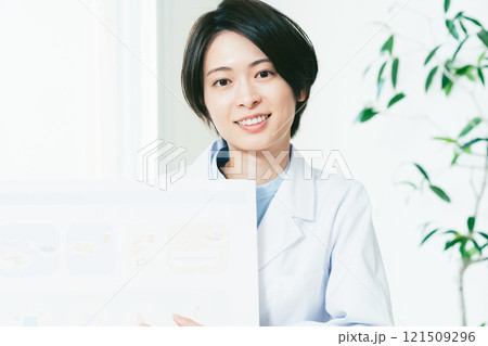 栄養指導をする栄養士の女性 121509296