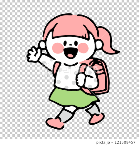 A girl walking to school with a backpack A girl walking to school with a backpack 121509457