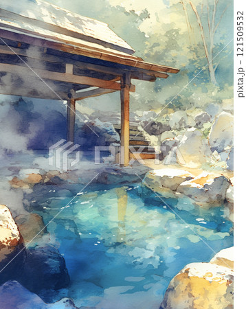 露天風呂のある日本の風景　AI画像 121509532