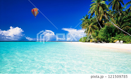 美しいサンゴ礁の海とバルーン合成 121509785
